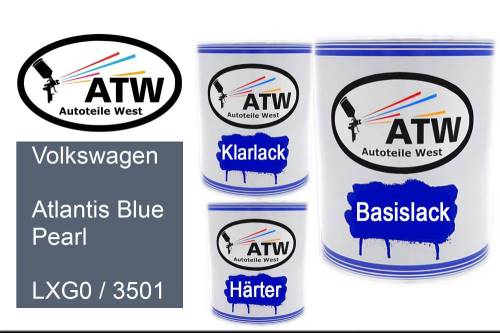 Volkswagen, Atlantis Blue Pearl, LXG0 / 3501: 1L Lackdose + 1L Klarlack + 500ml Härter - Set, von ATW Autoteile West.